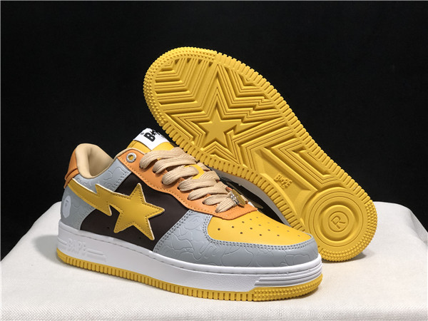 Men's Bape Sta Yellow/Grey/Black Low Top Leather Shoes 001